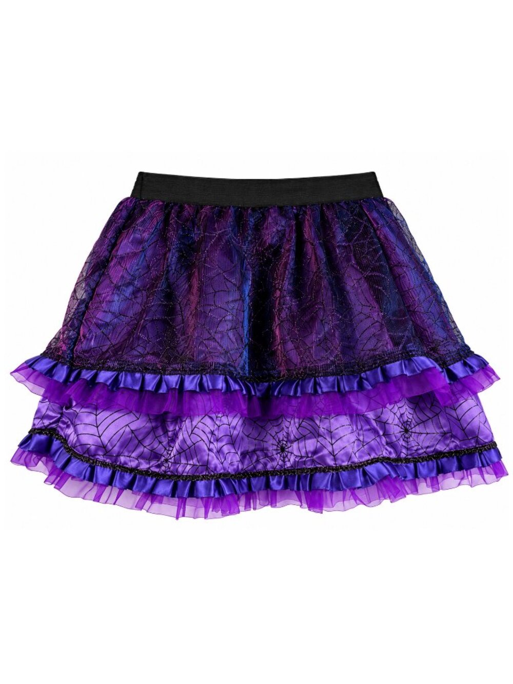 Girls Halloween Spiderweb Skirt Purple Black Layered Tulle Costume Dress Up